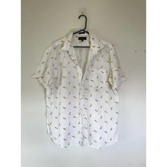 Banana Republic Men's Pineapple Linen Skim Fit Button Down Shirts Size XL NWOT